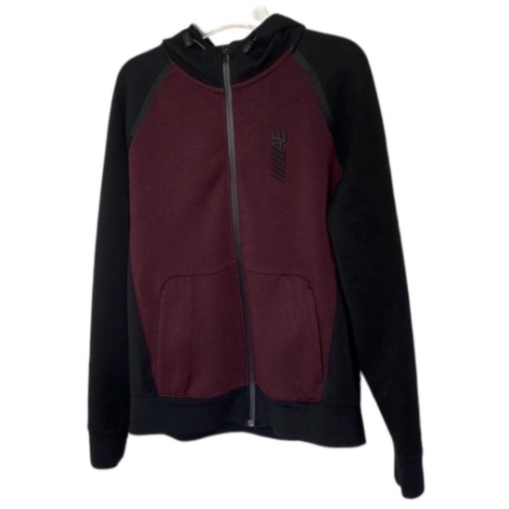 American Eagle Flex Zip Sweatshirt Burgundy Gray Heavyweight Hoodie Winter Gift - Picture 8 of 16